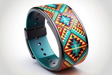 Vibrant Techno-Tribal: Bold colors, geometric patterns, and fitness tracking capabilities blended with ancient tribal aesthetics.