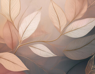 Abstract Background with Leaf Textures Layered Transparency Creating Depth