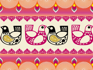 Damask pattern with birds colorful Geomtric pattern Native American tribal fabric,tile,carpet,vector