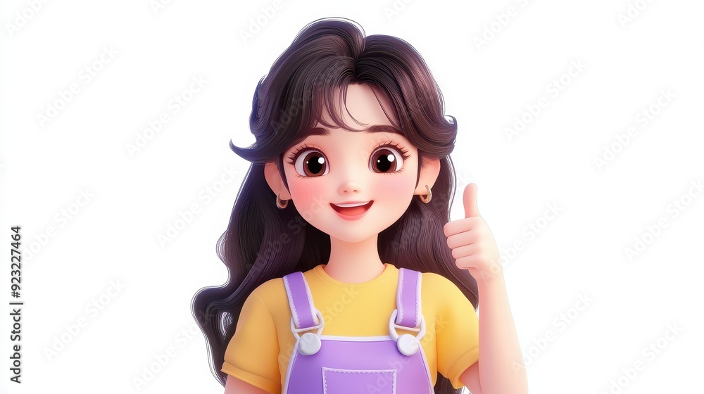 Wall mural a cheerful brunette girl in vibrant fashion outfits gives a thumbs up, showcasing her fun style and 