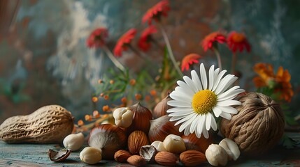 Nuts and Flower Still Life.