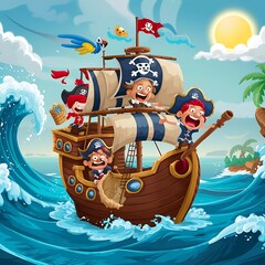 Naklejka premium pirate ship and pirate