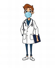 cartoon doctor with mask and stethoscope.