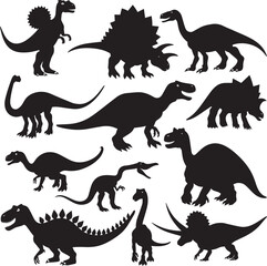 set of dinosaurs silhouettes