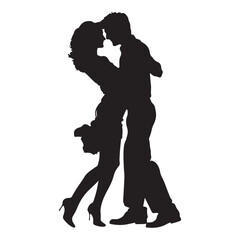 Man and woman dancing silhouette, black vector illustration on white background