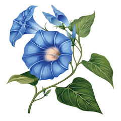 Blue Morning glory flower with leaves vector