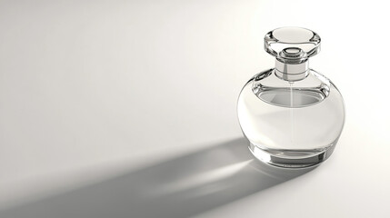 A clean white background product shot of a designer perfume bottle with soft shadows and subtle reflections that enhance the elegant and sophisticated package design