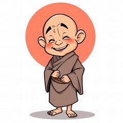 cartoon monk with a smile and a robe on.