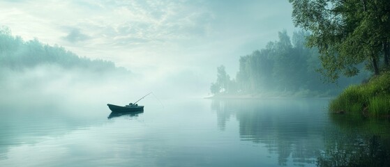 A serene fishing trip on a tranquil lake, reflecting a relaxed and nature-focused lifestyle