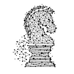 Business strategy chess knight with network polygon mesh structure. Connection communication design element. PNG. © dehweh