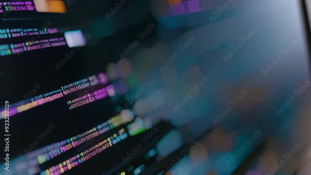 Fototapete Detailed view of a computer screen displaying numerical data in a close-up shot, Web development. programming languages