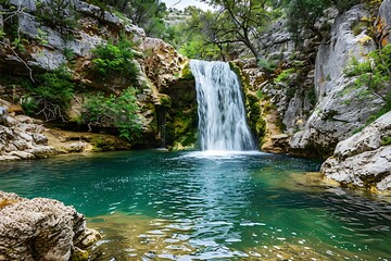 Beautiful waterfall in the garden