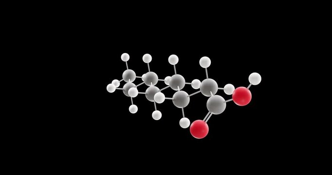 Caprylic acid molecule, rotating 3D model of saturated fatty acid, looped video on a black background