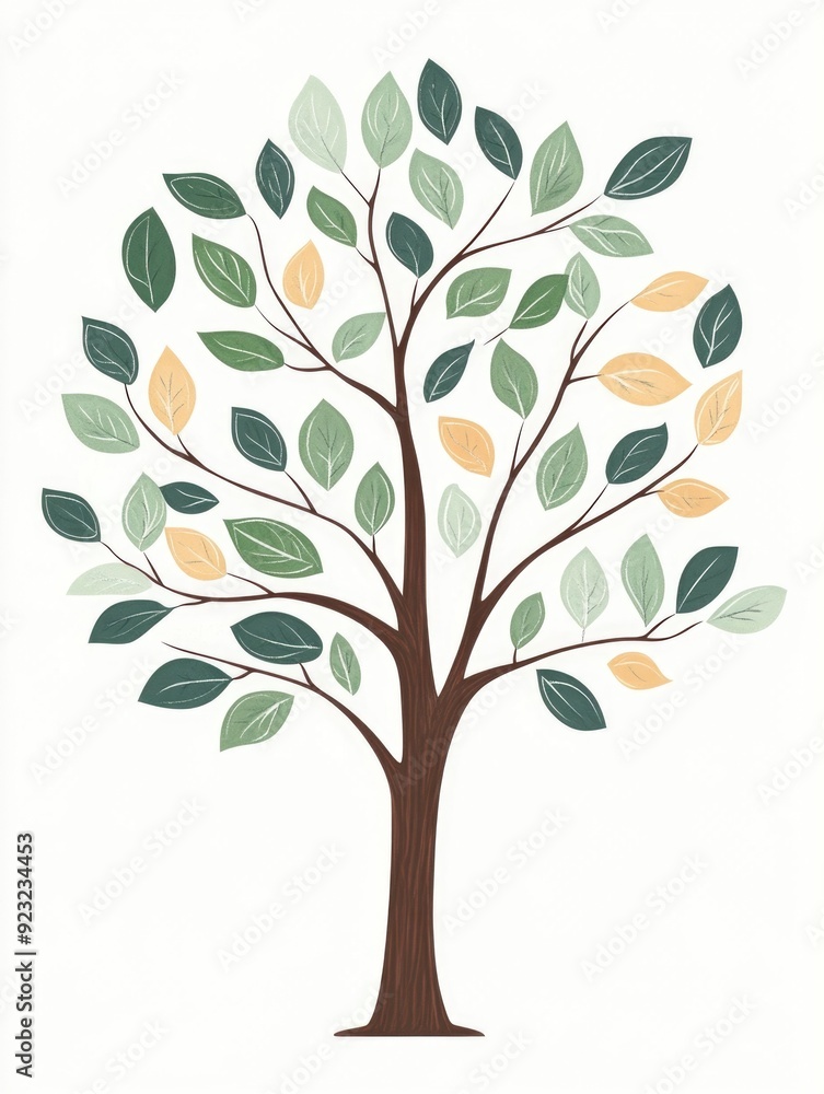Poster elegant and simplistic hand drawn tree image with rounded green leaves showcasing a natural and calm