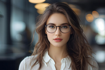 woman with glasses and a white shirt looking at the camera