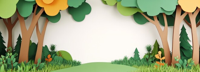 Banner of Forest Preservation and Reforestation with empty copyspace. Lush forests with intricate trees, highlighting the importance of protecting and restoring forest ecosystem