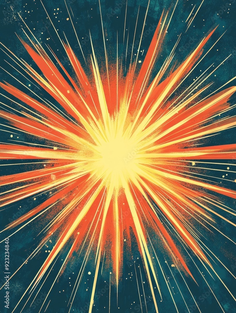 Poster vibrant hand drawn starburst with radiating lines and energetic bursts of light dynamic abstract wit