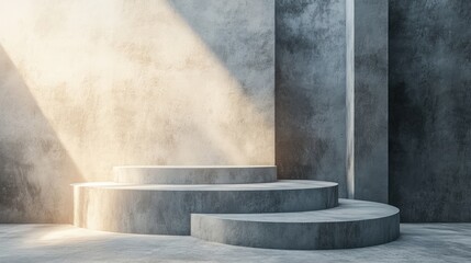 Concrete stone wall stage podium products showcase for advertising background.