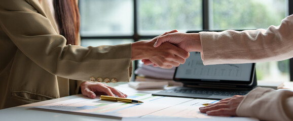 Two businesswoman shaking hands for success. Handshake. Collaboration, teamwork, friendship....