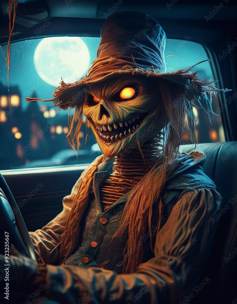 Canvas Prints Halloween scarecrow in a car