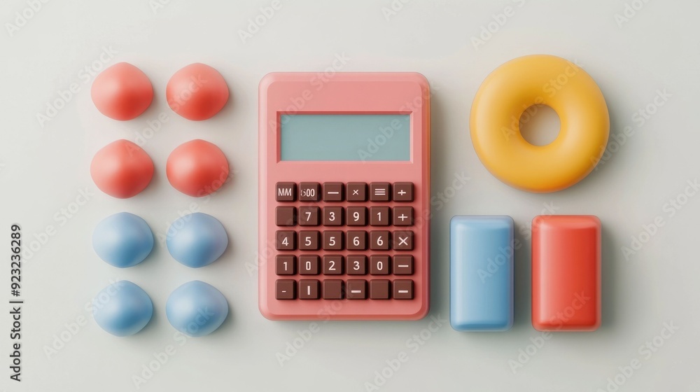 Poster detailed 3d of an education icon featuring a calculator and various mathematical symbols such as for