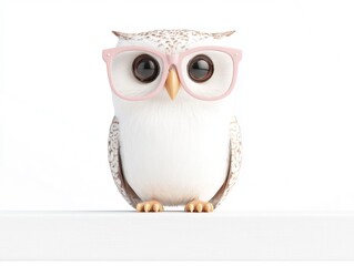 Obraz premium of a 3D Stylized Owl Character Wearing Glasses on a White Background Representing Education Learning Knowledge and Academic Concepts