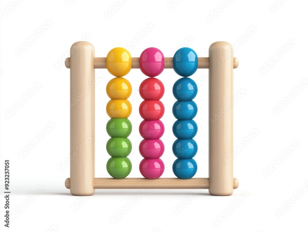 Poster 3d rendered education icon isolated colorful abacus with wooden beads on plain white background geom