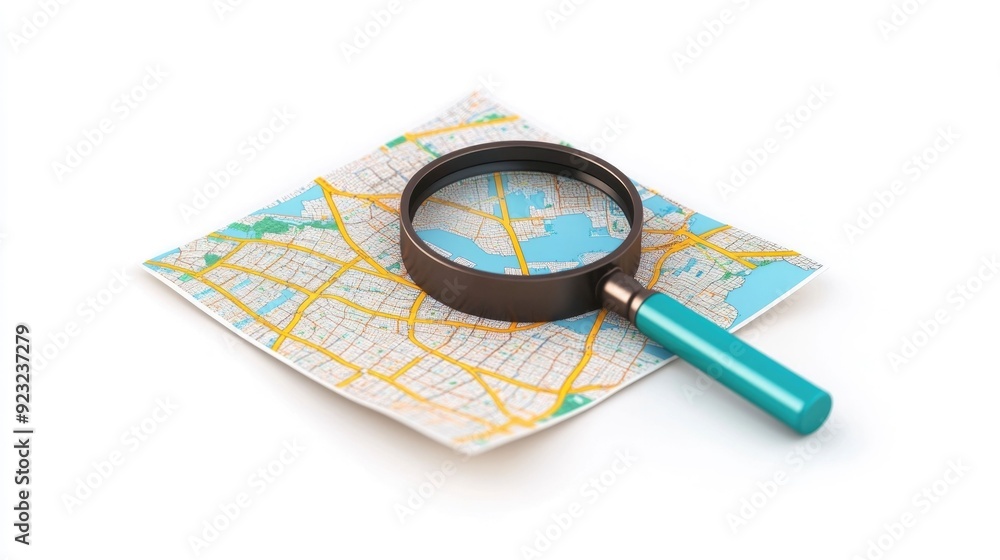 Poster educational 3d icon with magnifying glass isolated on white background representing research analysi