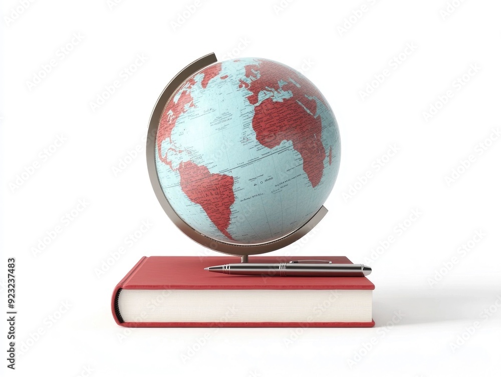 Aufkleber stylized 3d icon representing education and learning featuring a globe an open book and a pen on a c