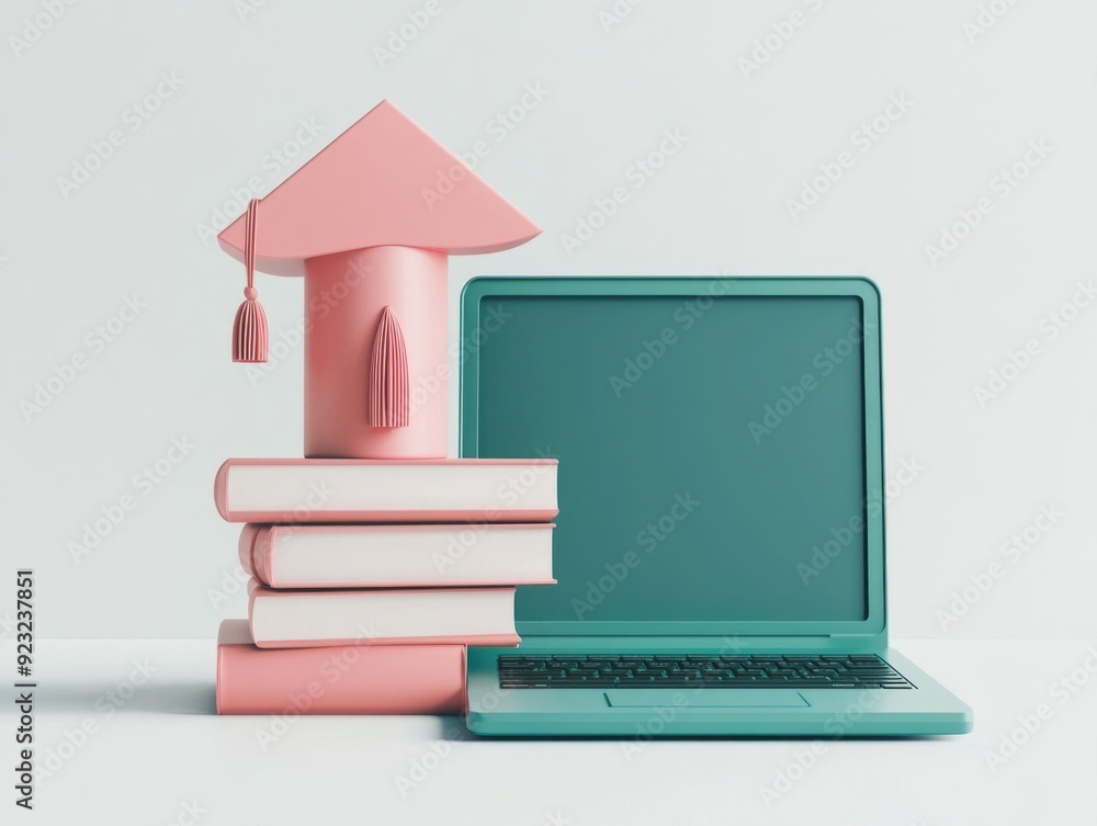Aufkleber 3d render of education icon depicting laptop computer with digital educational screen displayed isol