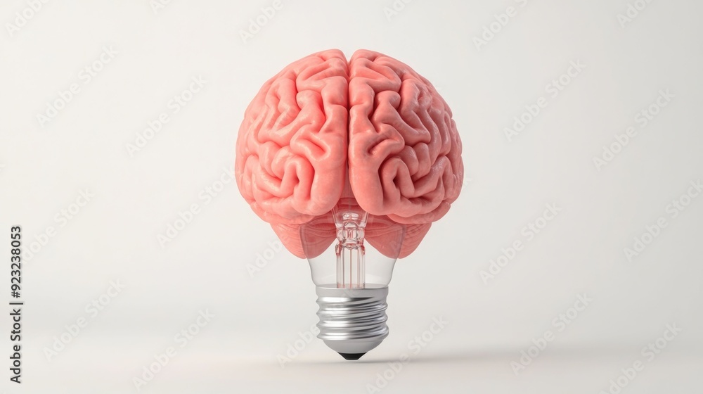 Poster illuminating education icon 3d render of a brain with a glowing light bulb symbolizing knowledge lea