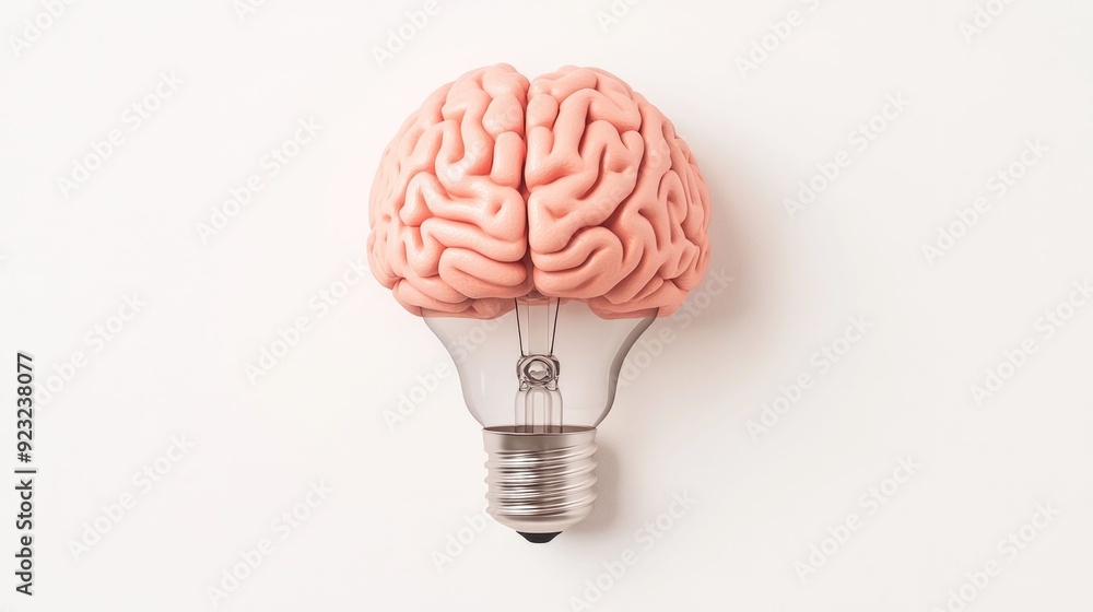 Poster 3d of an education icon depicting a brain with a glowing light bulb symbolizing the power of learnin