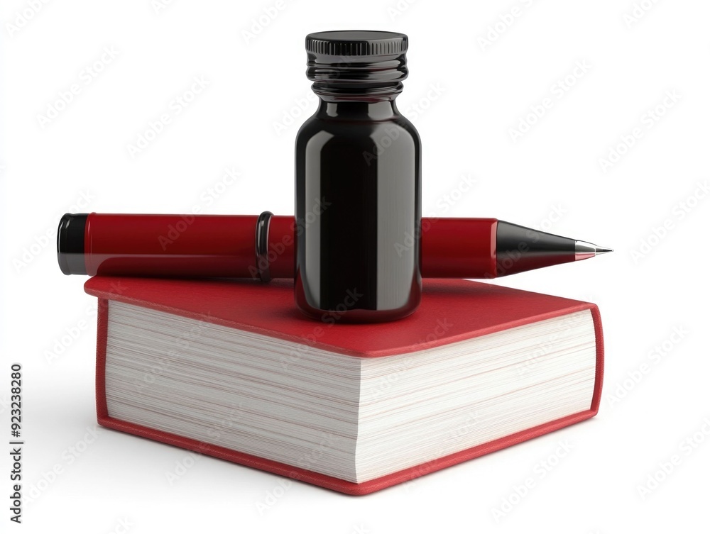 Poster 3d rendering of an education icon composed of a pen and ink bottle isolated on a clean white backgro