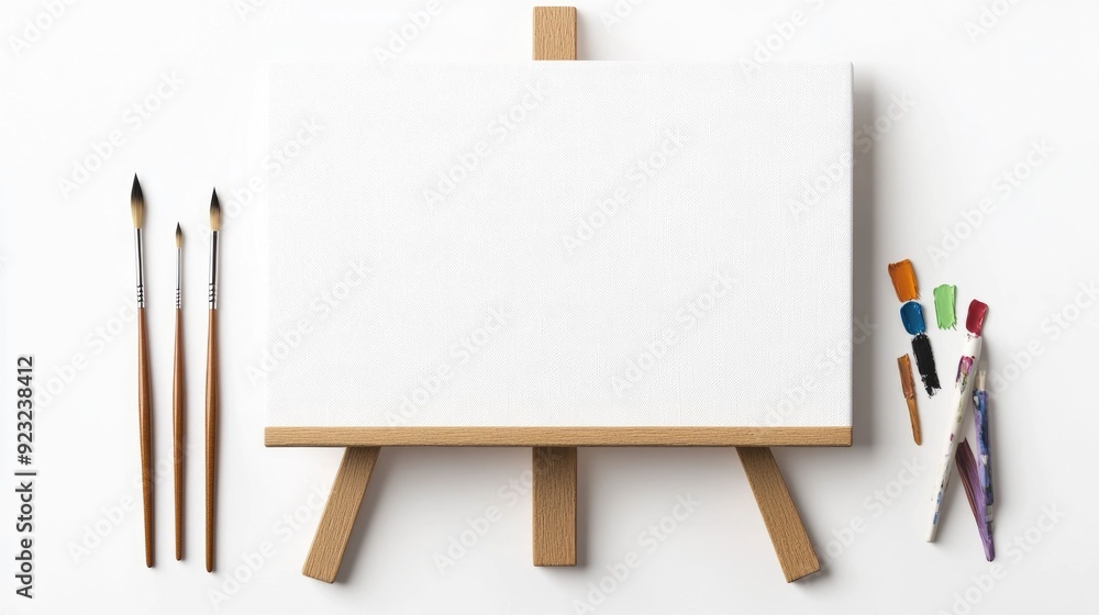 Poster 3d rendered education icon with paintbrush and canvas isolated on white background concept of learni