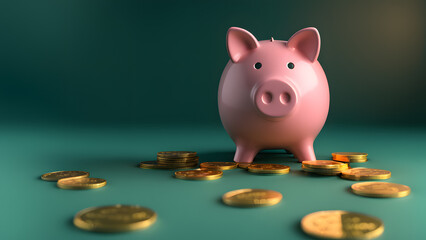 there is a piggy bank with coins on a table