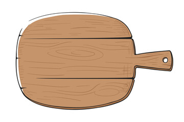 Wooden cut board isolated on white background. Cut board icon in cartoon design. Vector illustration