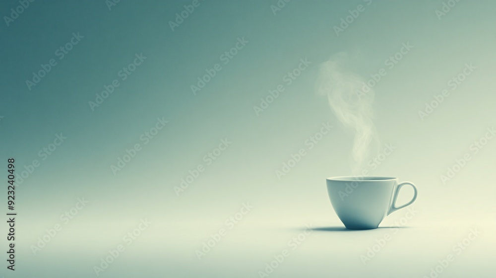 Poster a minimalist photograph of a lone coffee cup with steam rising set against a pristine white backdrop
