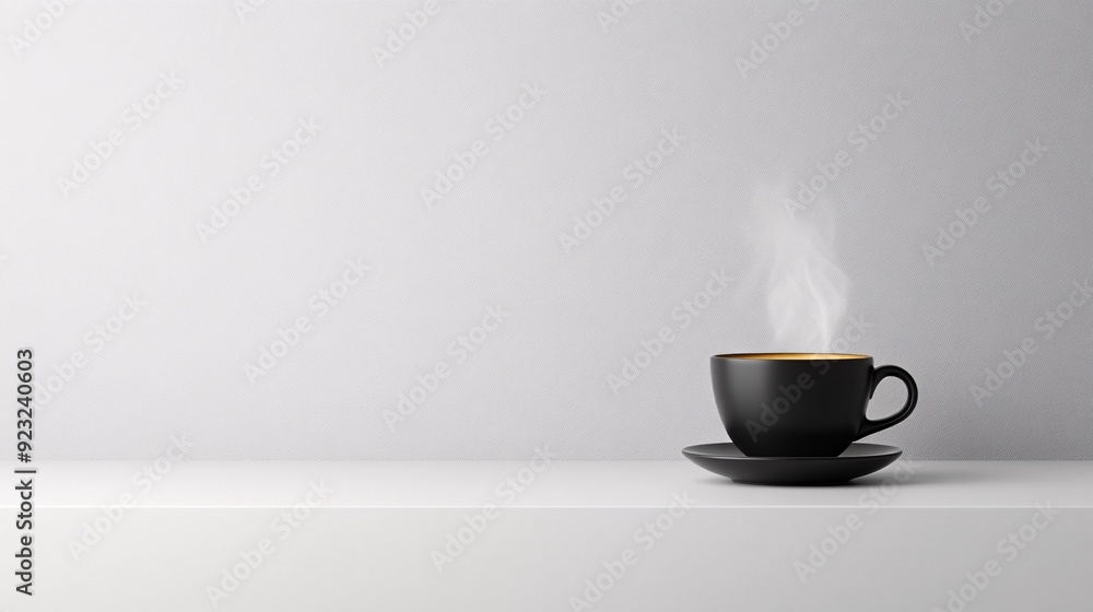 Aufkleber a minimalist photograph of a lone coffee cup with steam rising set against a pristine white backdrop