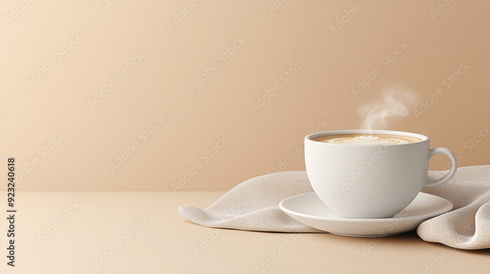 Poster a modern minimalist image of a coffee cup with steam rising softly set against a plain background th