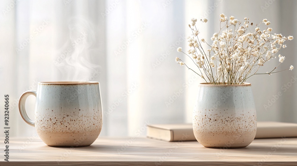 Aufkleber a clean and simple image of a coffee cup with steam gently rising set against a minimalist backgroun