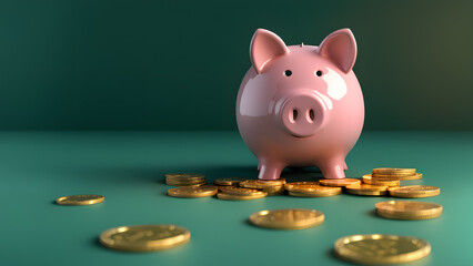 there is a piggy bank with coins on a table