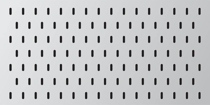 Peg board with oval holes. Rectangle grey gradient peg board perforated texture background for working bench tools. 