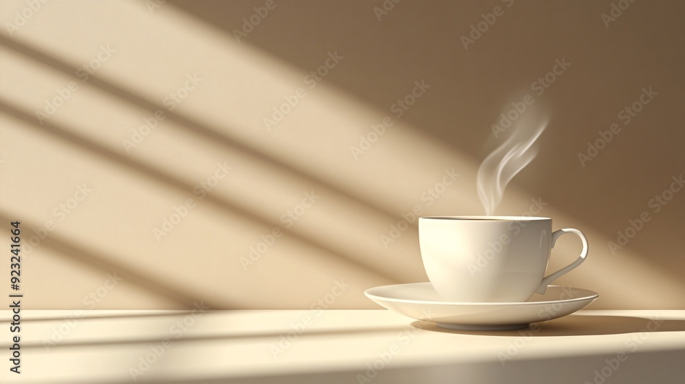 Poster a clean modern image of a coffee cup with steam rising gently set against a minimalist background th