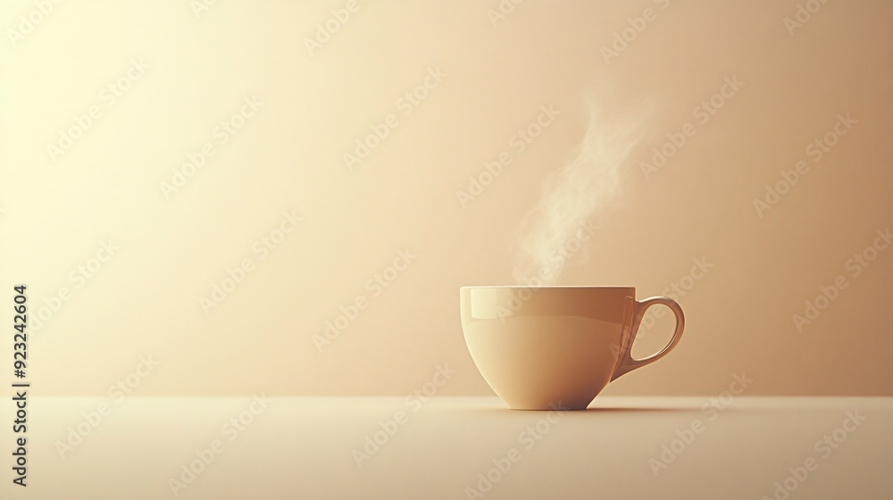 Aufkleber a clean minimalist photograph of a single coffee cup with steam rising against a plain background th