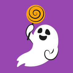 Hand drawn illustration of funny ghost. Cute isolated illustration of ghost for Halloween design