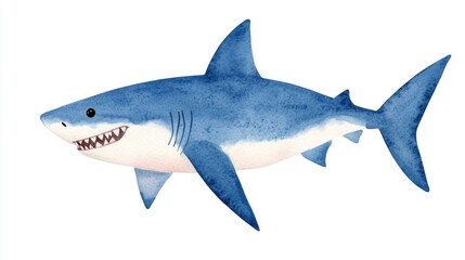 Fototapeta premium Adorable Watercolor of a Cute Cartoon Baby Shark with a Toothy Grin Perfect for Nursery Decor Children s Room or Aquatic Themed Designs