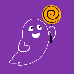 Hand drawn illustration of funny ghost. Cute isolated illustration of ghost for Halloween design