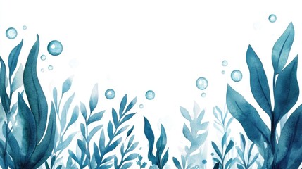 Cheerful and whimsical watercolor of an underwater scene featuring cute seaweed and bubbles perfect for nursery decor and kids  spaces