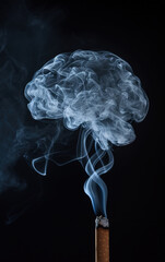 Cigarette smoke forming a brain shape, symbolizing the impact of smoking on mental health.