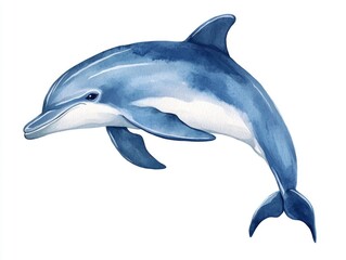 Fototapeta premium Adorable Watercolor of a Cheerful Dolphin Jumping Through a Colorful Hoop in an Underwater Seascape Background for Nursery Decor or Kids Design